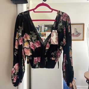 Band of Gypsies Black Rose Long Sleeve Croptop